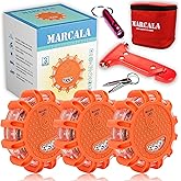 Marcala LED Road Flares Emergency Lights | 3-Pack Roadside Safety Disc Kit w/Whistle | DOT Compliant Emergency Flares for Car