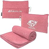 PAVILIA Soft Travel Blanket, Compact Airplane Blanket in Bag, Portable Blanket Pillow Set, Lightweight and Packable Plane Flight Car Trips Travel Home Office Gift Accessories, Pink, 65x40 inches