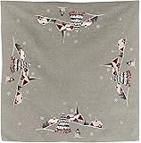 Embroidered Outdoor Christmas Scene on Grey Table Topper Small Tablecloth 34 Inches Square