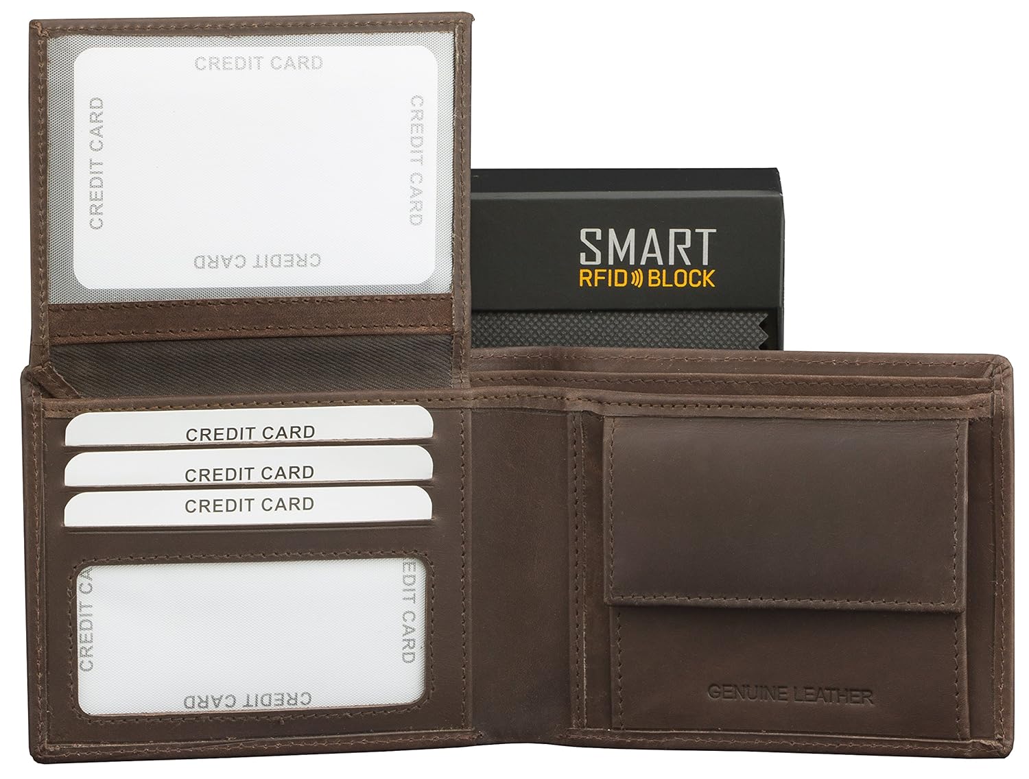 Hombres Cartera de alta calida HUNTER cuero marrón RFID protegido Monedero de