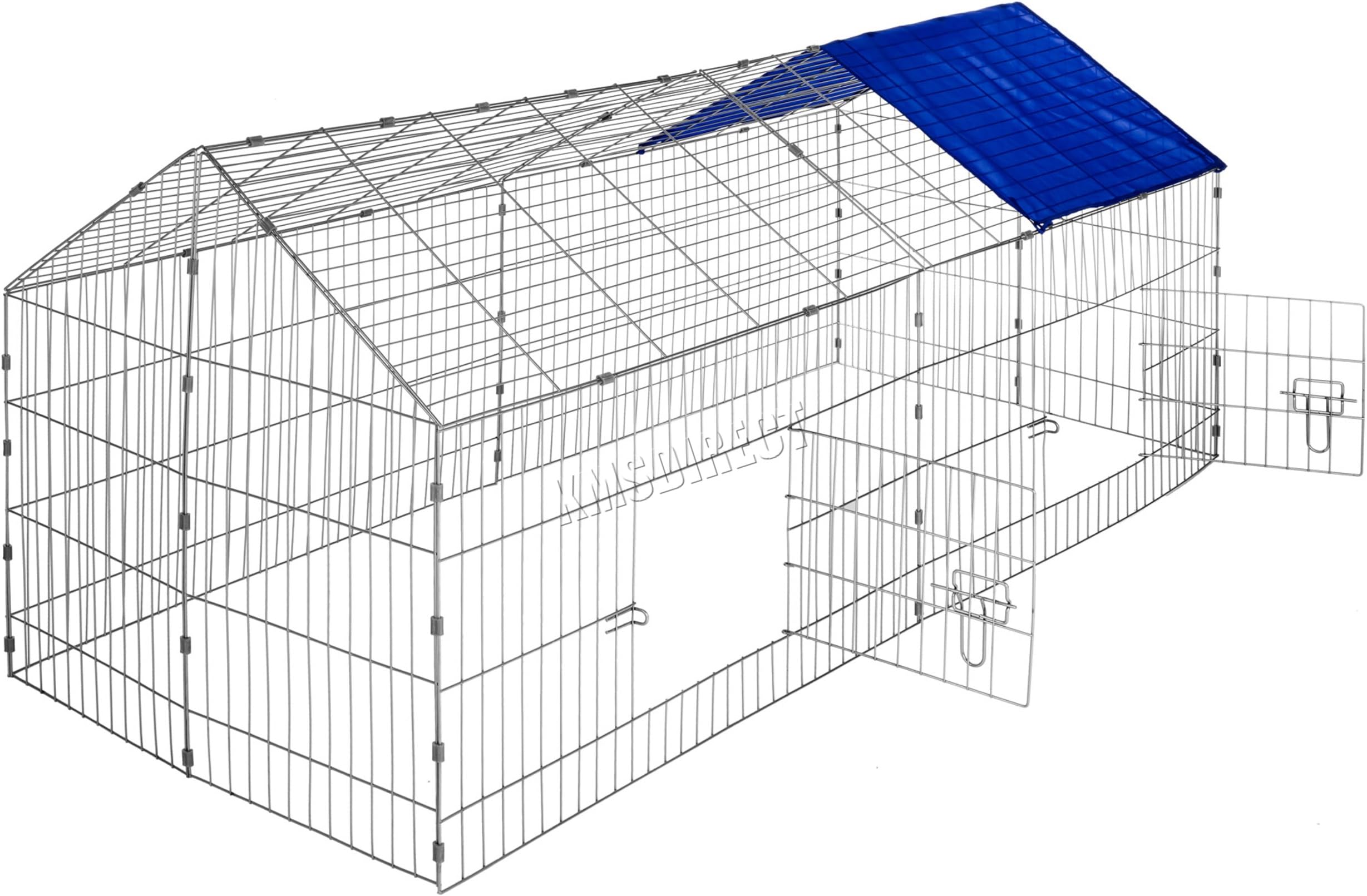 FoxHunter Pet Run Cage Kennel Rabbit Dog Puppy Chicken Animal Hutch House Enclosure Playpen Outdoor Shade Running Metal PRC01 Blue