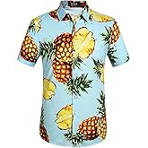 SSLR Mens Button Up Shirts Cotton Short Sleeve Hawaiian Shirts for Men