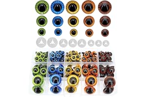 BESTCYC 1Box(160pcs) 3Size 5Colors Threaded Shank Design Plastic Safety Eyes Craft Eyes with Washers for Crafts DIY Amigurumi Stuffed Animal, Toy, Doll DIY Making Supplies (Blue.Green.Brown.Yellow.Orange)