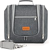 Hanging Travel Toiletry Bag for Women and Men, 6 Organizer Compartments, Extra Large Toiletries Bag, Bathroom Cosmetic Bag, Water-resistant Makeup Bag, Holds Full-Size Shampoo, Grey
