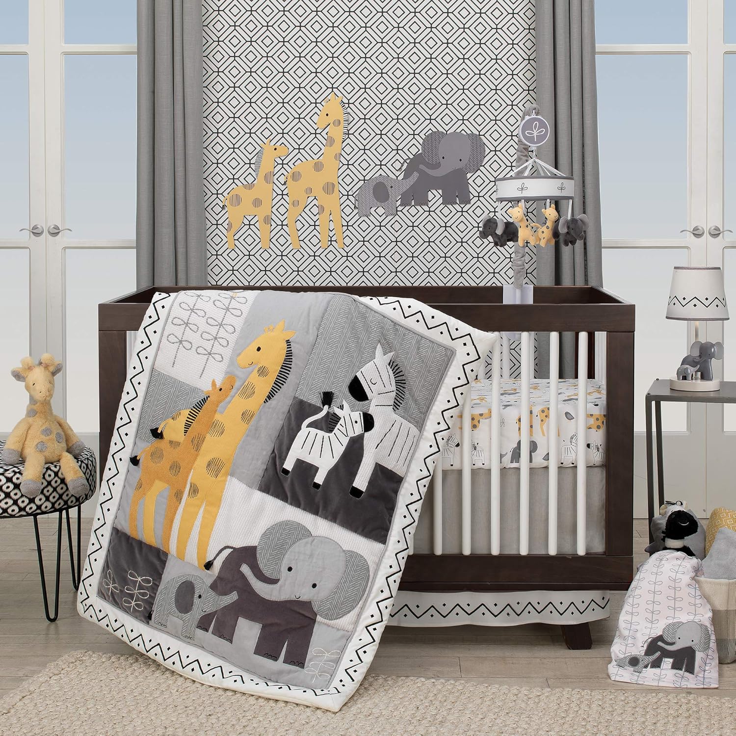 Lambs & Ivy Jungle Safari Gray/White Elephant 4Piece Baby Crib Bumper