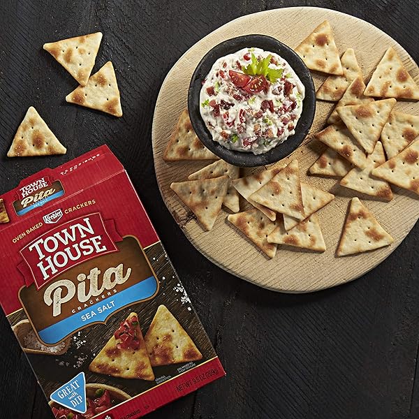 TOWN HOUSE PITA OVEN BAKED CRACKERS, LUNCH SNACKS, SNACK CRACKERS, SEA SALT, 9.5OZ BOX (1 BOX)
