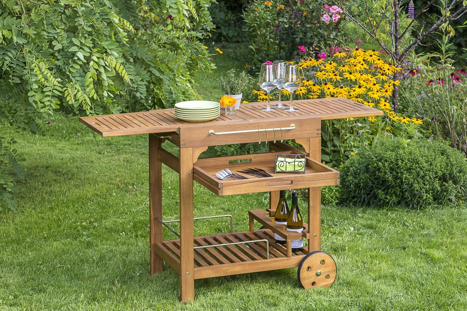 MERXX Kombiwagen, Natur, FSC Akazienholz, multifunktional, Oberplatte verlängerbar