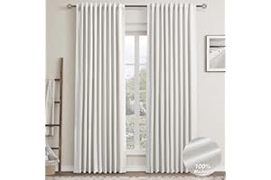 NANSPRING Natural Linen Blackout Curtains for Bedroom 84 Inch Length 2 Panels Set Back Tab Cream Colored Neutral Farmhouse Living Room Darkening Curtains Track System Thermal Insulated Black Out Drapes 52x84