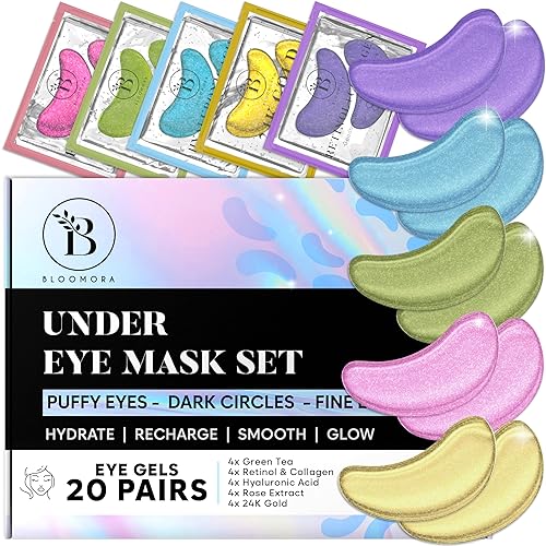BLOOMORA Variety Under Eye Gel Patches (20 Pairs) - Masks for Puffiness & Dark Circles - Collagen Eye Patches
