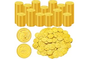 FULLIVE 200 PCS Pirate Decorations, 1.38 in Gold Coins, 0.06 in Pirate Coins Plastic Coins Fake Gold Coins Play Coins for Kids, Pirate Party Decorations Game Hunt Party Props Pirate Treasure