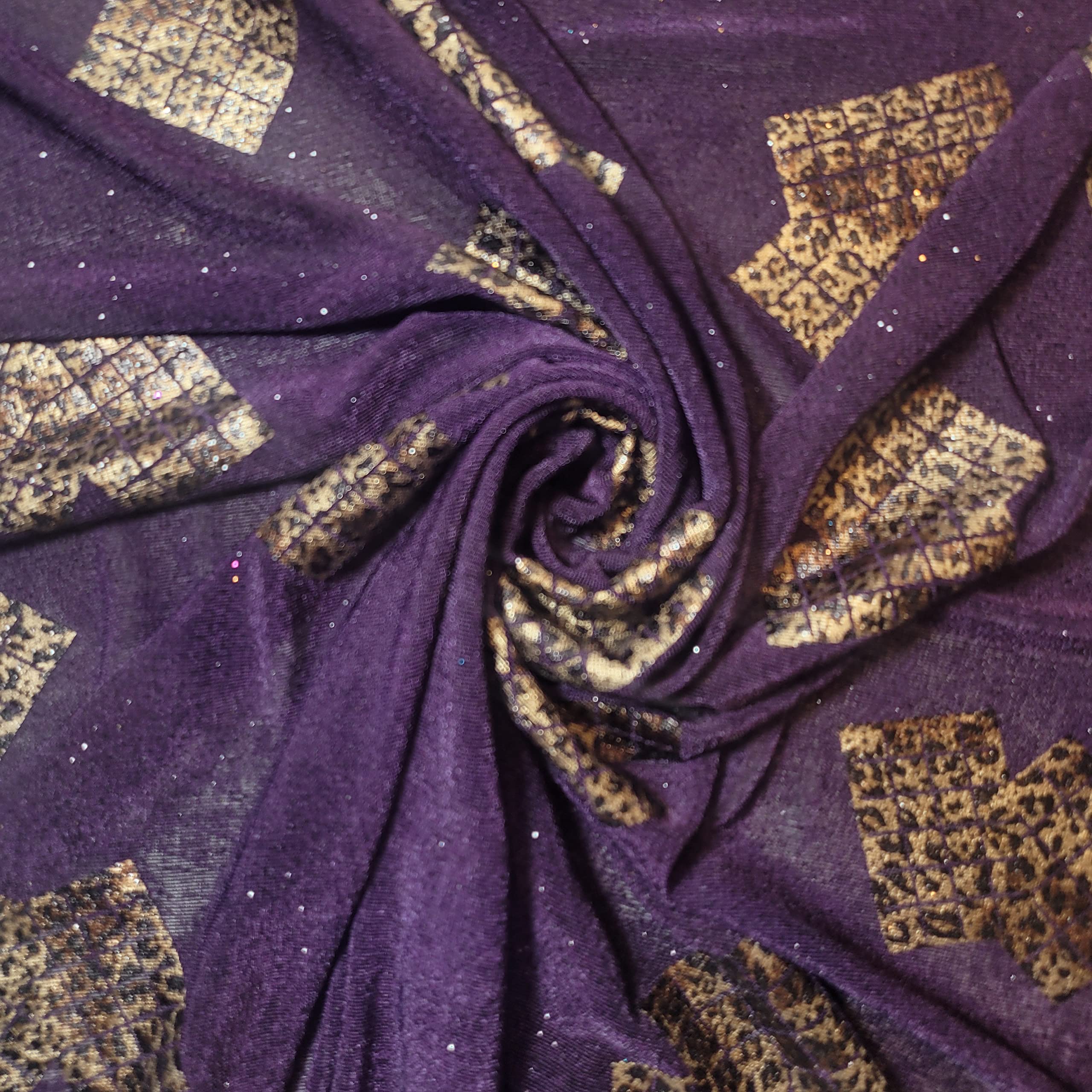 Plain/Printed ITY Spandex Jersey Elastane Stretch Dress Leggings Fabric 58" - 150cm Wide Sold As 1 Meter Pre - Cut Lengths (Deep Purple Leopard)