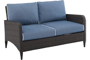 Crosley Furniture Kiawah Wicker Outdoor Loveseat, 2-Person Patio Couch for Porch, Deck, Backyard, Blue