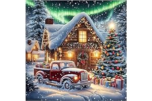 NEGEKFKX Christmas Truck Stamped Cross Stitch Kits for Adults -Winter Embroidery Kits for Beginners Adults,11 CT Patterns Dimensions Counted Cross Stitch Kits for Adults Arts Craft 14x14 inch