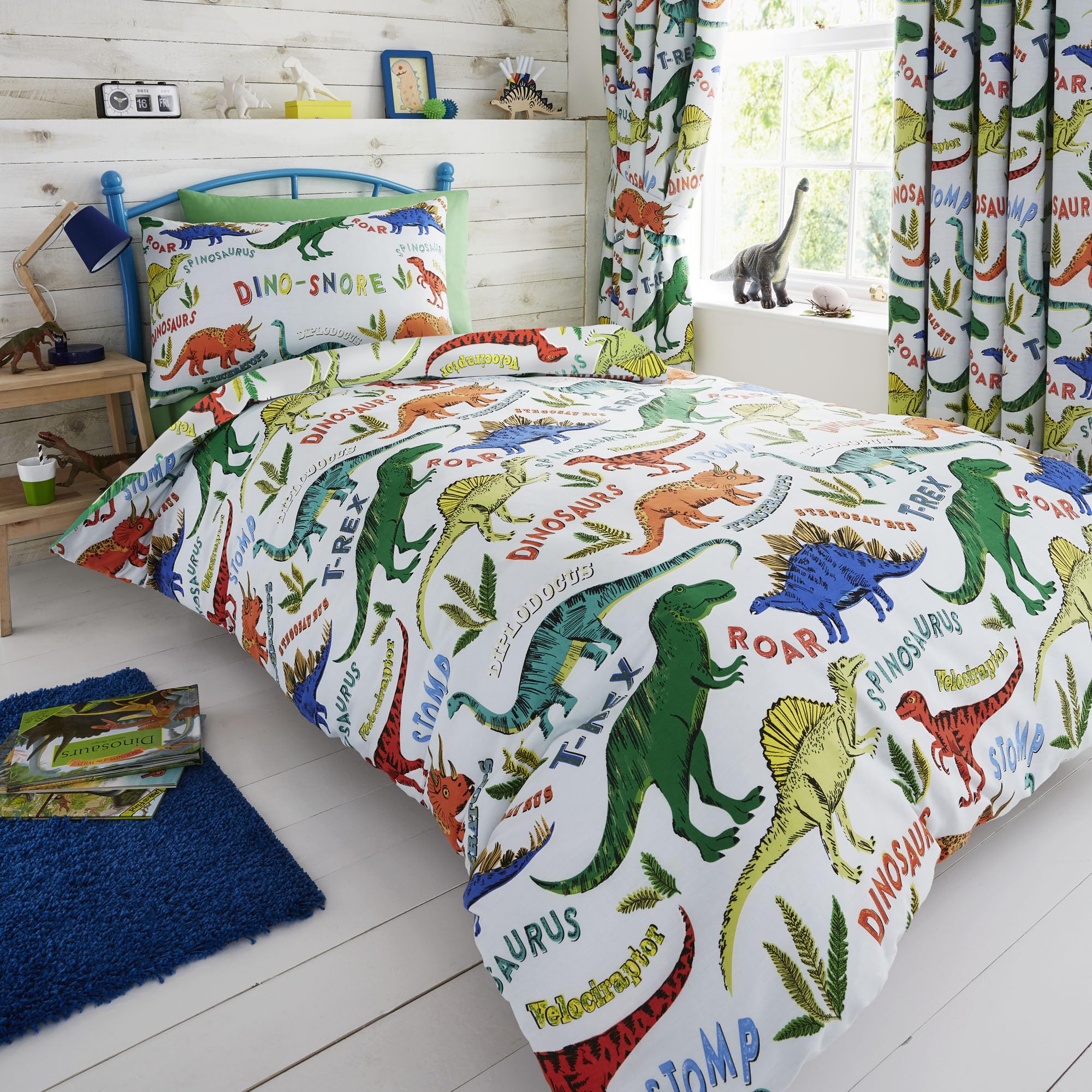 Happy Linen Company Girls Boys Kids Dinosaur Park Jurassic T-Rex Dino Toddler Cot Bed Reversible Duvet Cover Bedding Set