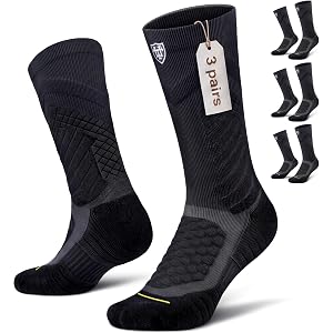 Mens Compression Socks Size 9-12, Thick Cushioned Cotton for Basketball | Moisture-wicking blended fabric in black & white, t