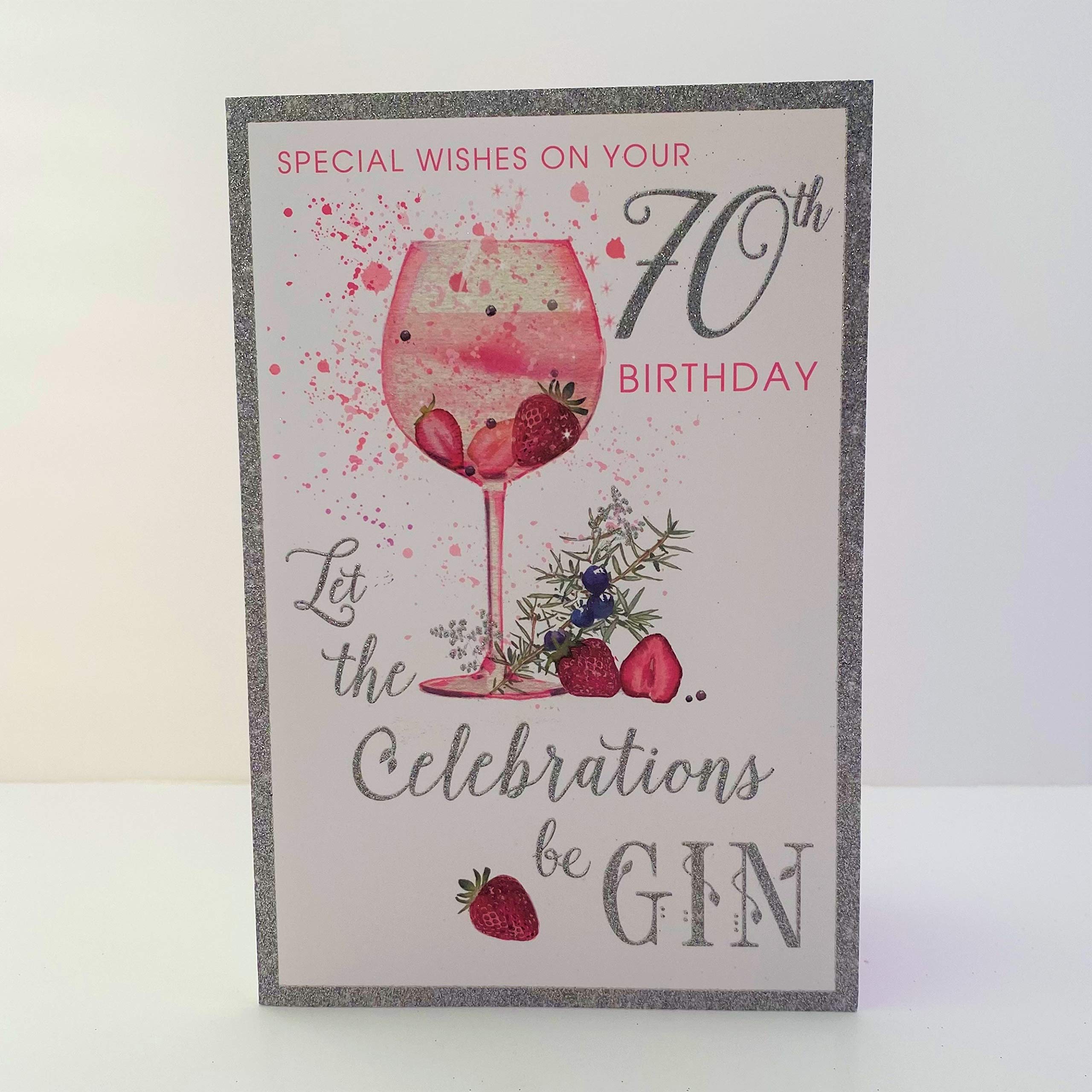 Pizazz Female 70th Birthday Card (NQ-HS548) - Age 70, Gin O'Clock - Flitter Finish - Artistic Card from Nigel Quiney