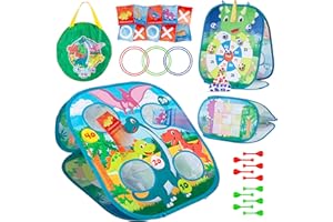 Chuchik Dinosaur/Unicorn 5in1 Animal Bean Bag Toss Game Toy Outdoor Games for Kids, Gift for 3 Year Old Boy Toys Birthday, Outside Toys for Toddlers 2-4 3-5 4-6 Cornhole Ring Yard Games for Kids