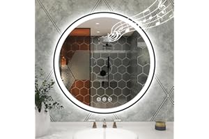 STARLEAD 32" LED-Bathroom-Mirror-with-Lights, Wall-Mounted with Bluetooth, Anti-Fog, 3 Color Temperature Dimmable Brightness, Waterproof, Tempered Glass, Frontlit & Backlit, Black Frameless Round