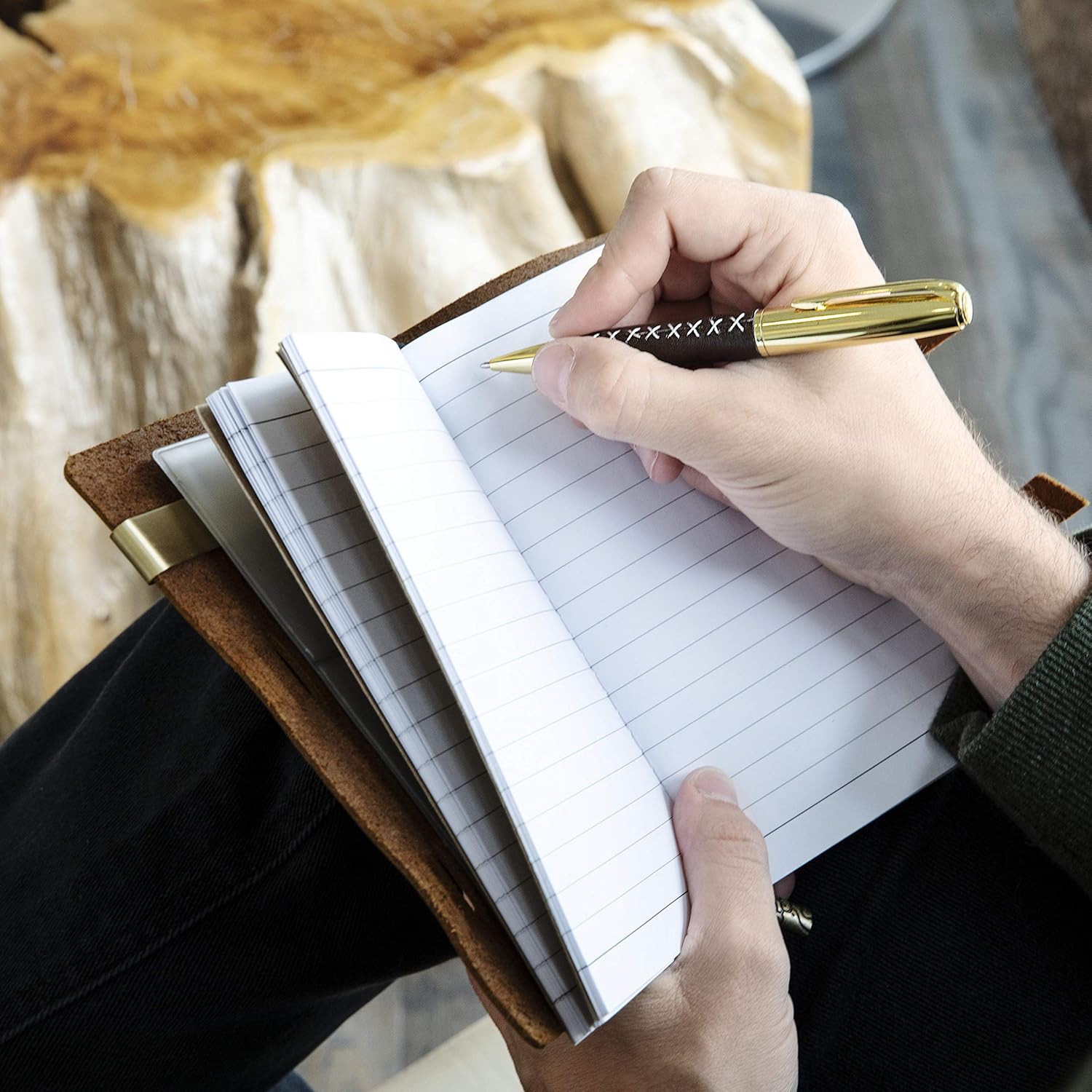 Leather Journal Handmade Travel Notebook - Medium Size 7 x 4.8 inch Vintage Antique Diary Writing Notepad for Men & Women, Refillable Lined Paper, Luxury Gift Set with Golden Classic Pen : Office Products