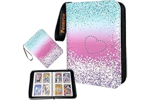 Feomyue Trading Card Binder for 4-Pocket 480 Cards with 60 Removable Sleeves with Protection Zipper Easy Carrying Wristband, 