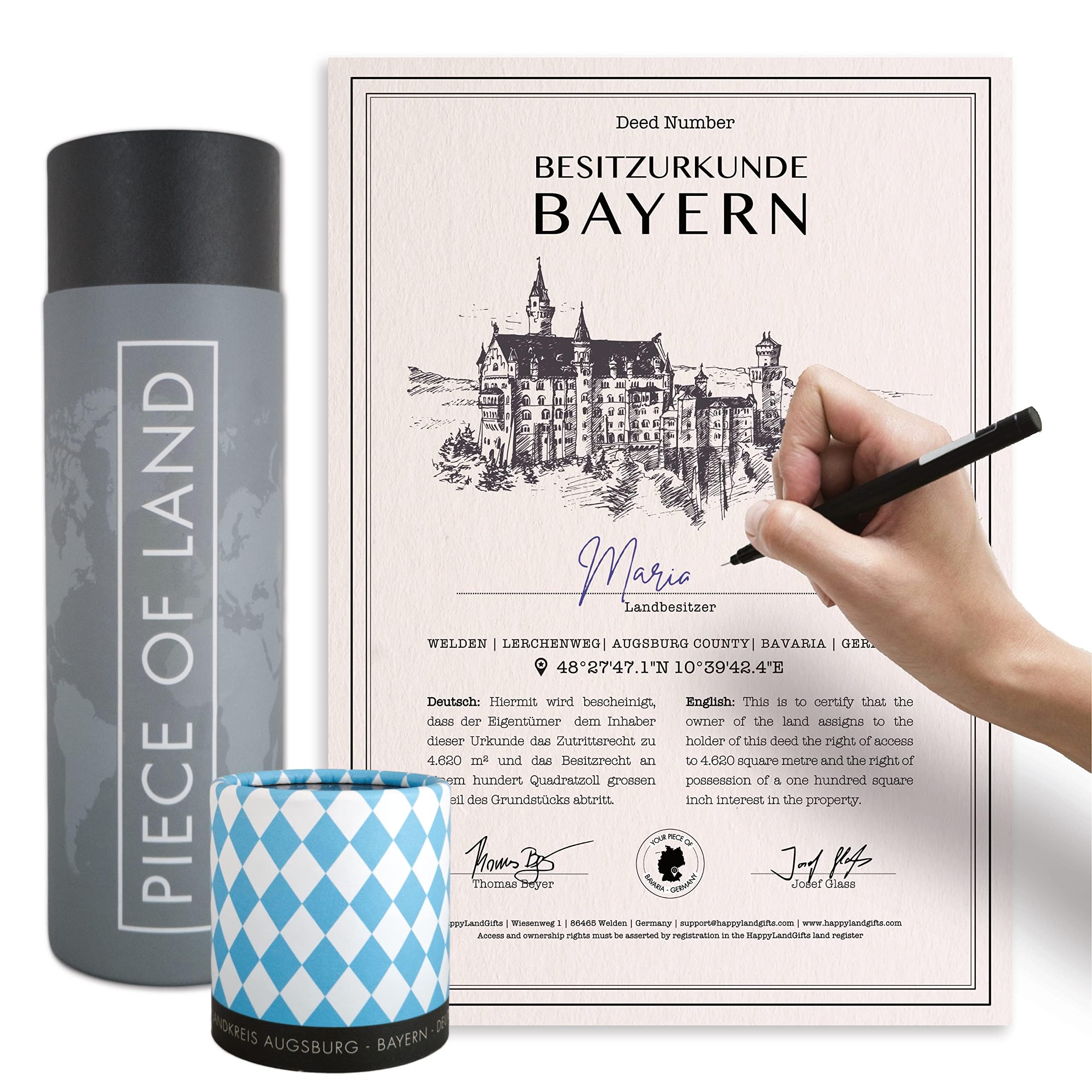 happylandgifts® Real Piece of Land - BAVARIA | Unique Gift for Family and Friends | Personalized Land Owner's Certificate for Women and Men | Bavarian Gifts | Munich — image 1