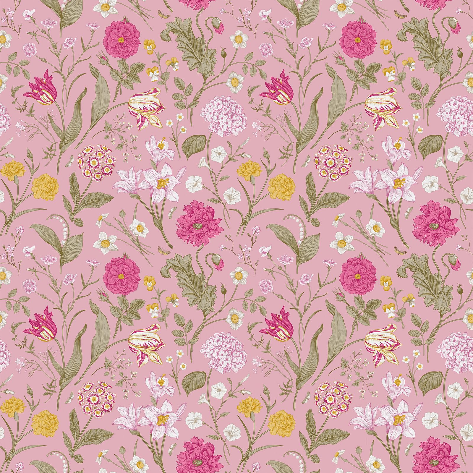 VEELIKE Vintage Pink Floral Wallpaper Peel and Stick for Girls Bedroom Nursery - Removable Boho Patterned Pink Leaf Contact Paper 44.5cm x 300cm