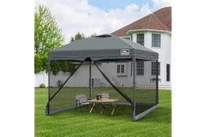 KAMPKEEPER 10x10 Pop Up Canopy with Mosquito Netting,Instant Outdoor Screen Tent Sun Shade for Events Patio Camping Picnic,Gazebo with 4 Sandbags,1 Wheeled Bag(Dark Grey)
