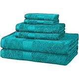 Amazon Basics 6-Piece Fade Resistant Bath, Hand and Washcloth Towel Set - Teal