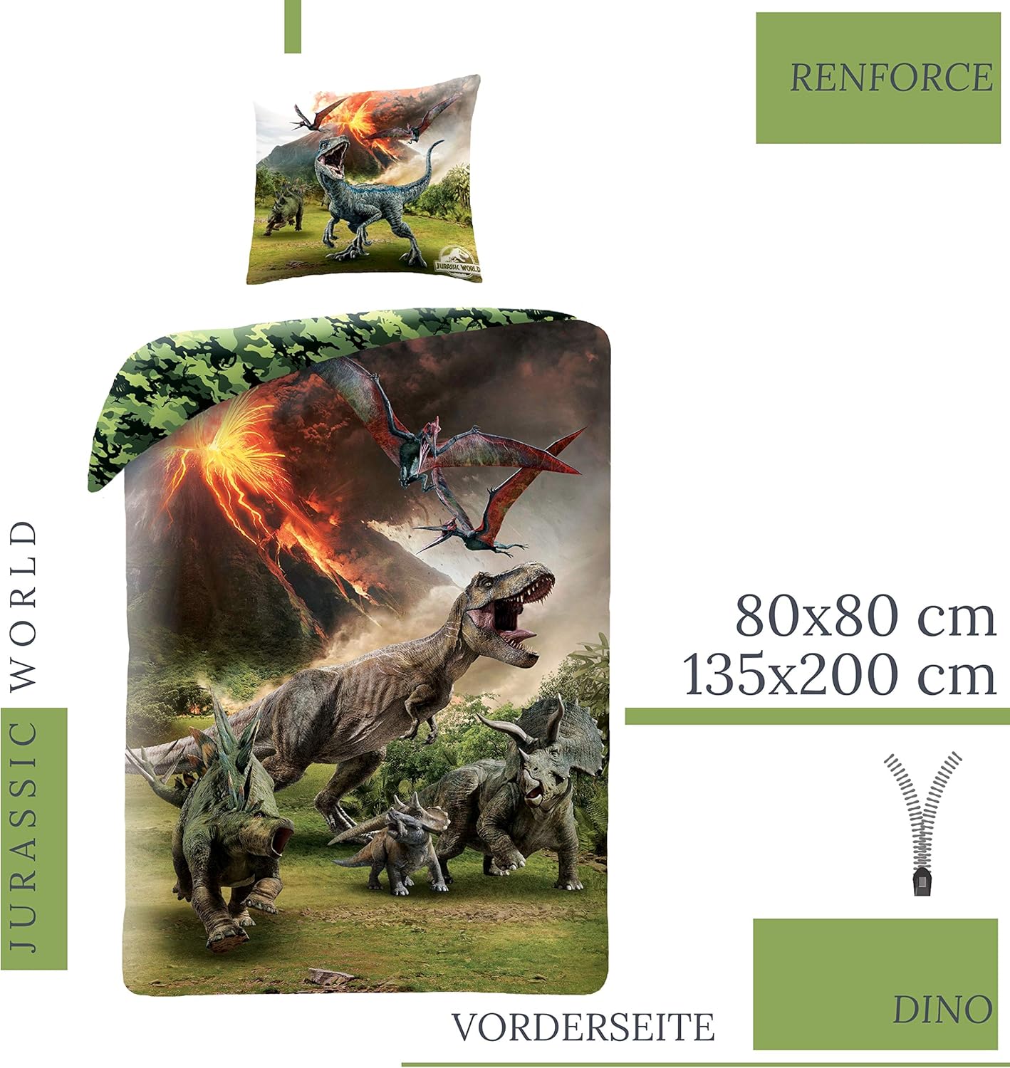 JW Dino Parure de lit pour garçon avec 1 taie doreiller 80 ...