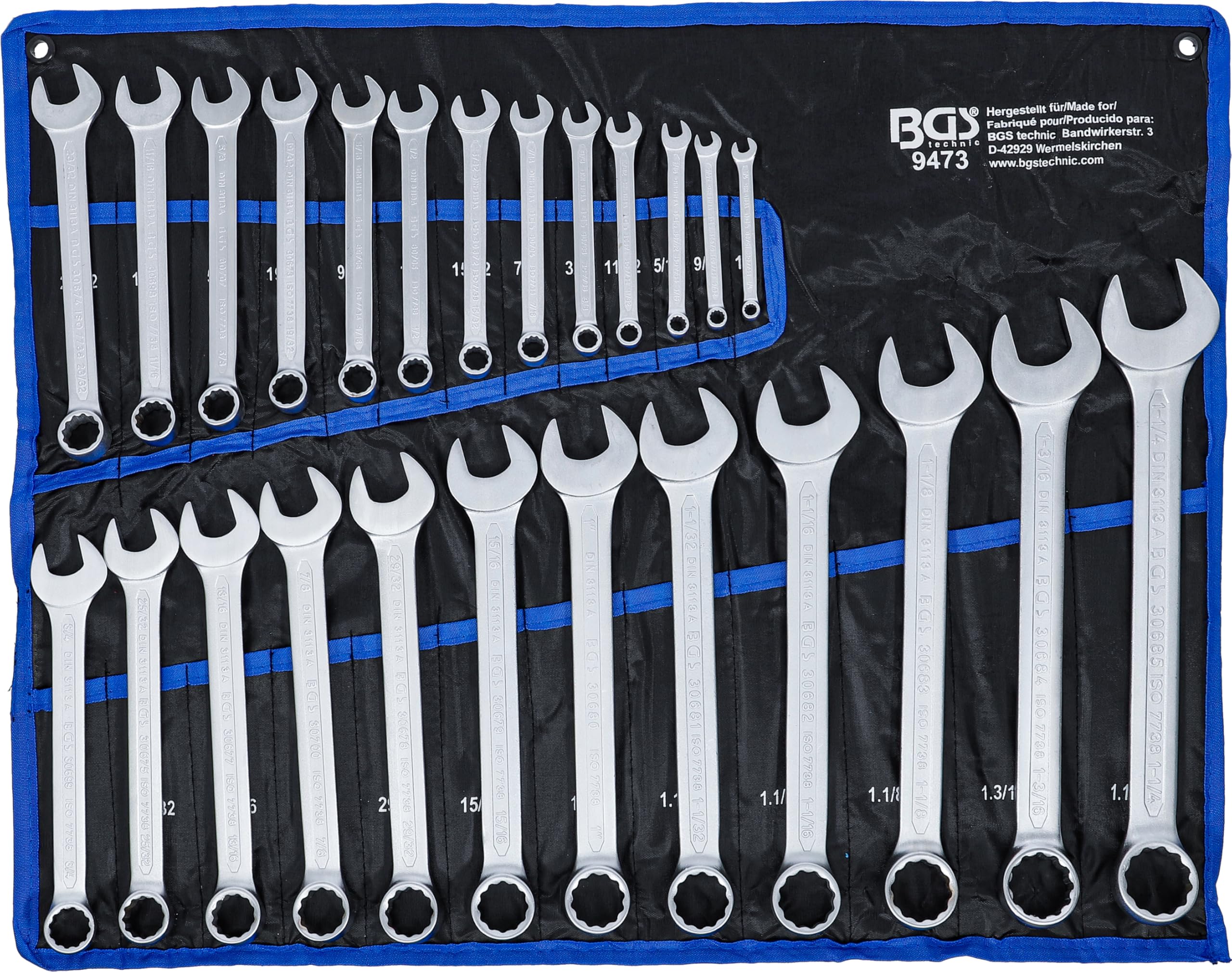 BGS 9473 | Combination Spanner Set | Inch Sizes | 1/4" - 1.1/4" | 25 pcs.