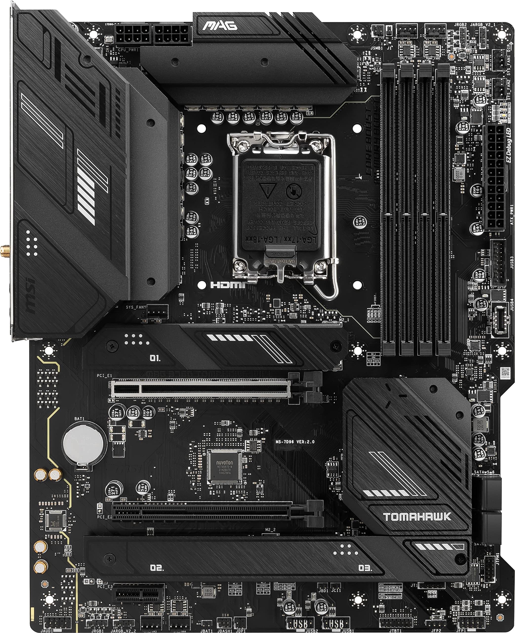 MSI MAG B760 Tomahawk WiFi Gaming Motherboard (Supports 12th/13th/14th Gen Intel Processors, LGA 1700, DDR5, PCIe 5.0, M.2, 2.5Gbps LAN, USB 3.2 Gen2, HDMI/DP, Wi-Fi 6E, Bluetooth 5.3, ATX)