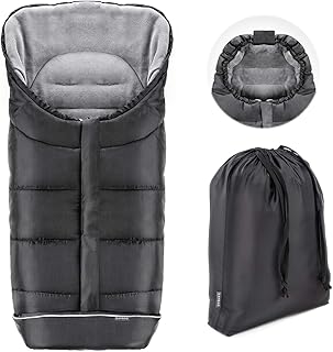 Zamboo Winter-Fußsack für Kinderwagen, Sportwagen & Buggy mit Anti-Rutschschutz, weicher Deluxe-Thermo-Fleece, Mumien-Kapuze, Reflektorstreifen & Tasche - Schwarz Grau