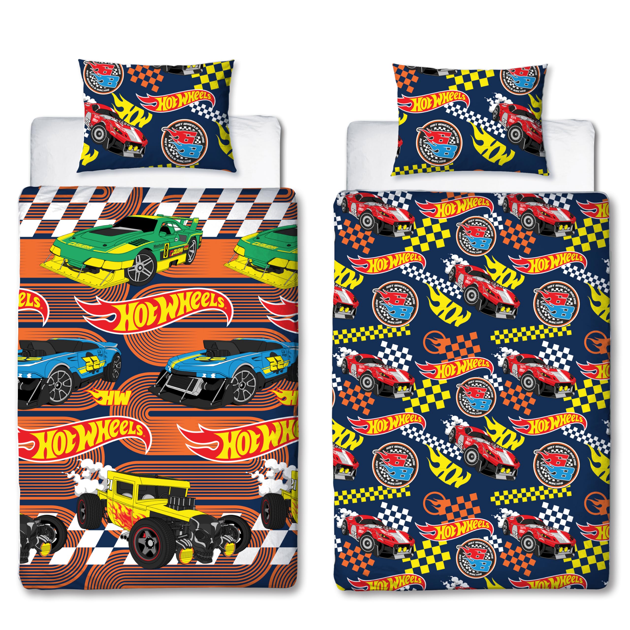 Hot Wheels Officially Licensed Racer Design Single Duvet Cover Set | Reversible 2 Sided Cars Bedding Including Matching Pillow Case | Perfect For Kids Bedroom