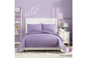 URBAN PLAYGROUND All Seasons Angelietta Purple Quilt Set - 3 Piece Soft Brushed Microfiber Kids Bedding Set for Boys/Girls - Machine Washable (Full/Queen)