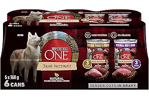 Purina ONE Tender Cuts True Instinct Wet Dog Food, in Gravy Variety Pack 2 Flavours - 368 g Can (6 Pack)