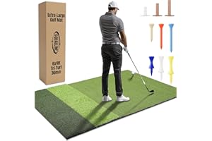 Squalline 6x4ft Extra Large Tri-Turf & 5x4ft Ultra Thick 20mm Base Premium Golf Mat | Golf Mats Practice Outdoor, Indoor, or with Simulator/Net | Durable Turf Golf Hitting Mat with Tees