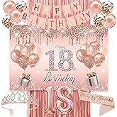 18th Birthday Decorations for Girls,rose gold happy birthday banner,happy 18th birthday Backdrop, it’s my 18th Birthday Sash, Sweet Rhinestone Tiara Crown,18th Balloons, Rose Gold