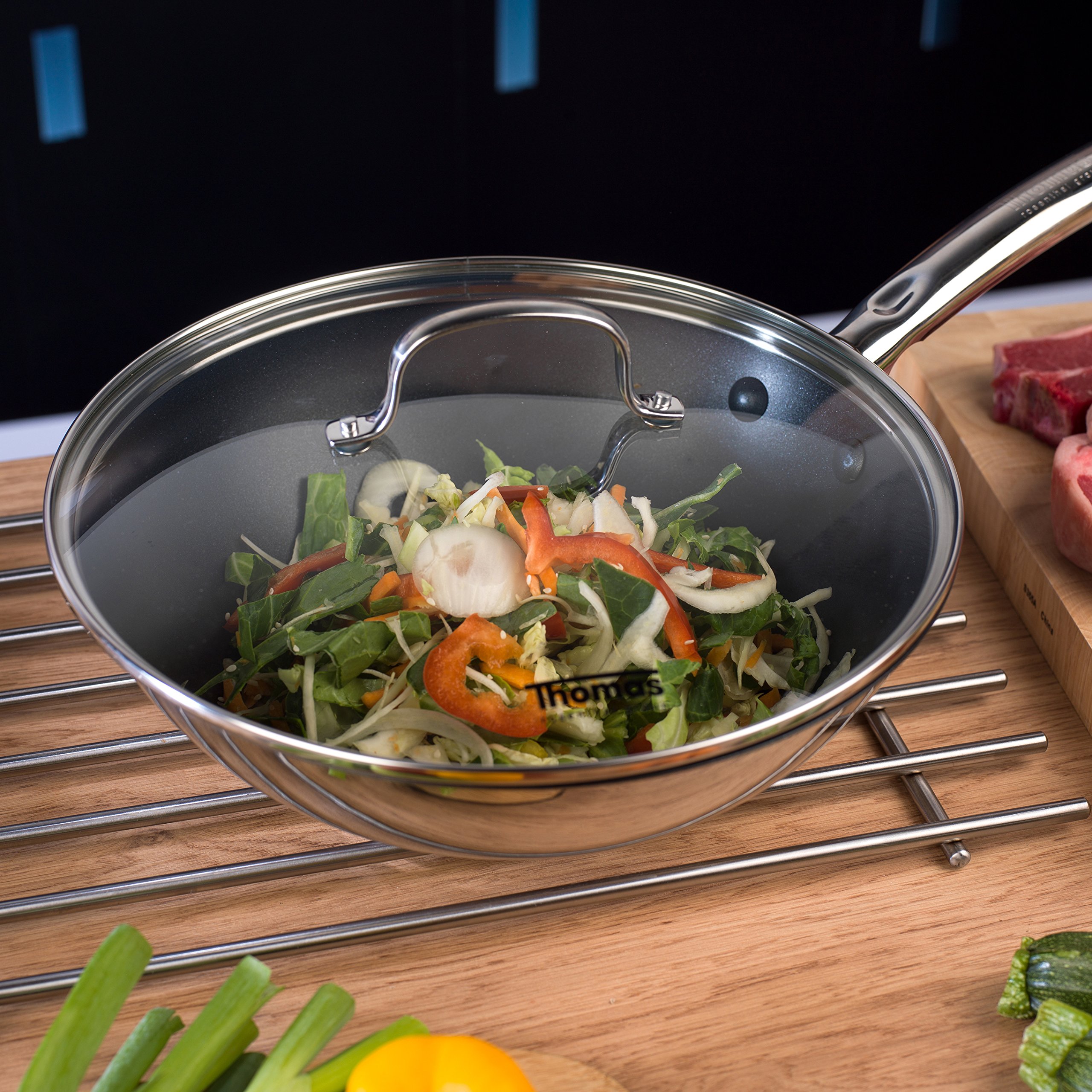 Thomas 1404908 Cook & Pour Teflon Wok Stir Fry Pan with Tempered Glass