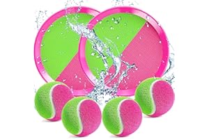 EPPO Toss Ball and Catch Set Toss Paddle Catch Ball Game Beach Toys Back Yard Pool Outdoor Throw Sticky Mitts Toys Set Age 3+ Years