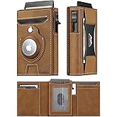 Smart Airtag Wallet for Men Slim: Pop up Card Wallet with Airtag Holder - Apple Air tag Wallet with Cash Strap - RFID Leather Trifold Wallet Men for Gifts