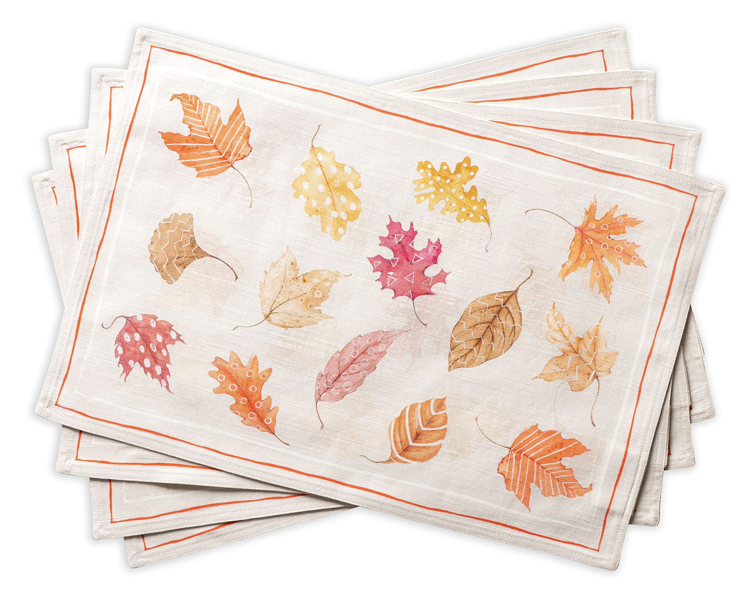 Maison d' Hermine Placemats Set of 4 100% Cotton Washable Cloth Place Mats, Reusable Table Mats for Christmas Decorations Kitchen Dining Party Wedding Restaurant (Colours Of Autumn, 33 CM x 48 CM)