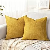AELS Decorative Throw Pillow Covers 20x20, Set of 2, Soft Textured Look Printed Pillow Case, Modern Farmhouse Cushion Case for Bed Couch Sofa, Mustard Yellow (Covers Only)