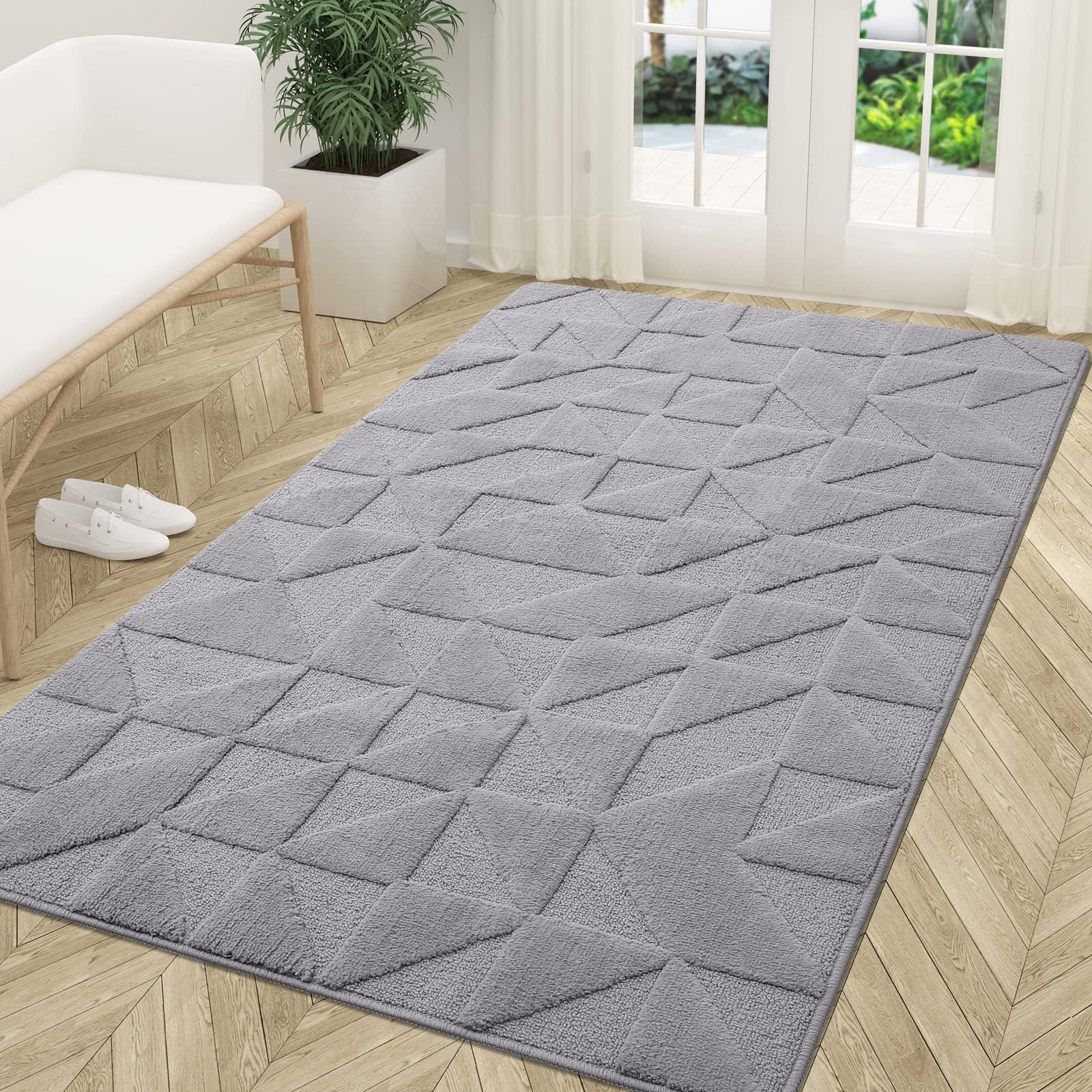 Homaxy Door Mats Indoor, 90 X 150 cm, Machine Washable Inside Door Mat, Dirt Trapper Soft Doormats, Super Absorbent Entrance Rug, Non-slip Floor Mat For Front Back Door, Pets and Dogs (Grey)