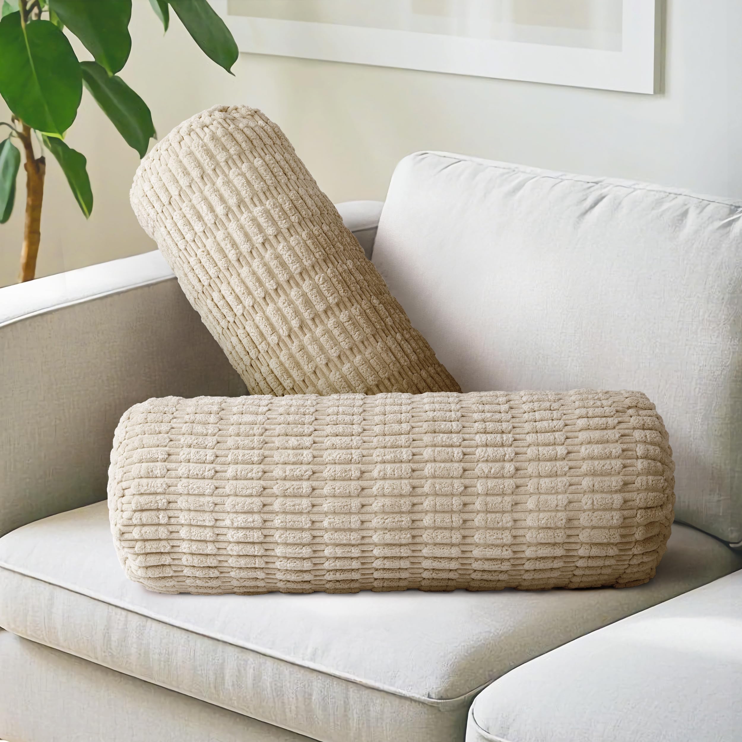 Photo 1 of *Missing Parts*
AELS Corduroy Striped Cylinder Pillows, 8" x 24" Decorative Bolster Pillows with Removable Washable Cover and Insert, Body Pillow for Couch and Bed, Living Room Bedroom Nursery Decor, Sand