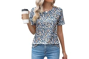 Kistore Womens Casual Crew Neck Short Sleeve Pleated Tops Blouses Fashion Clothes 2024