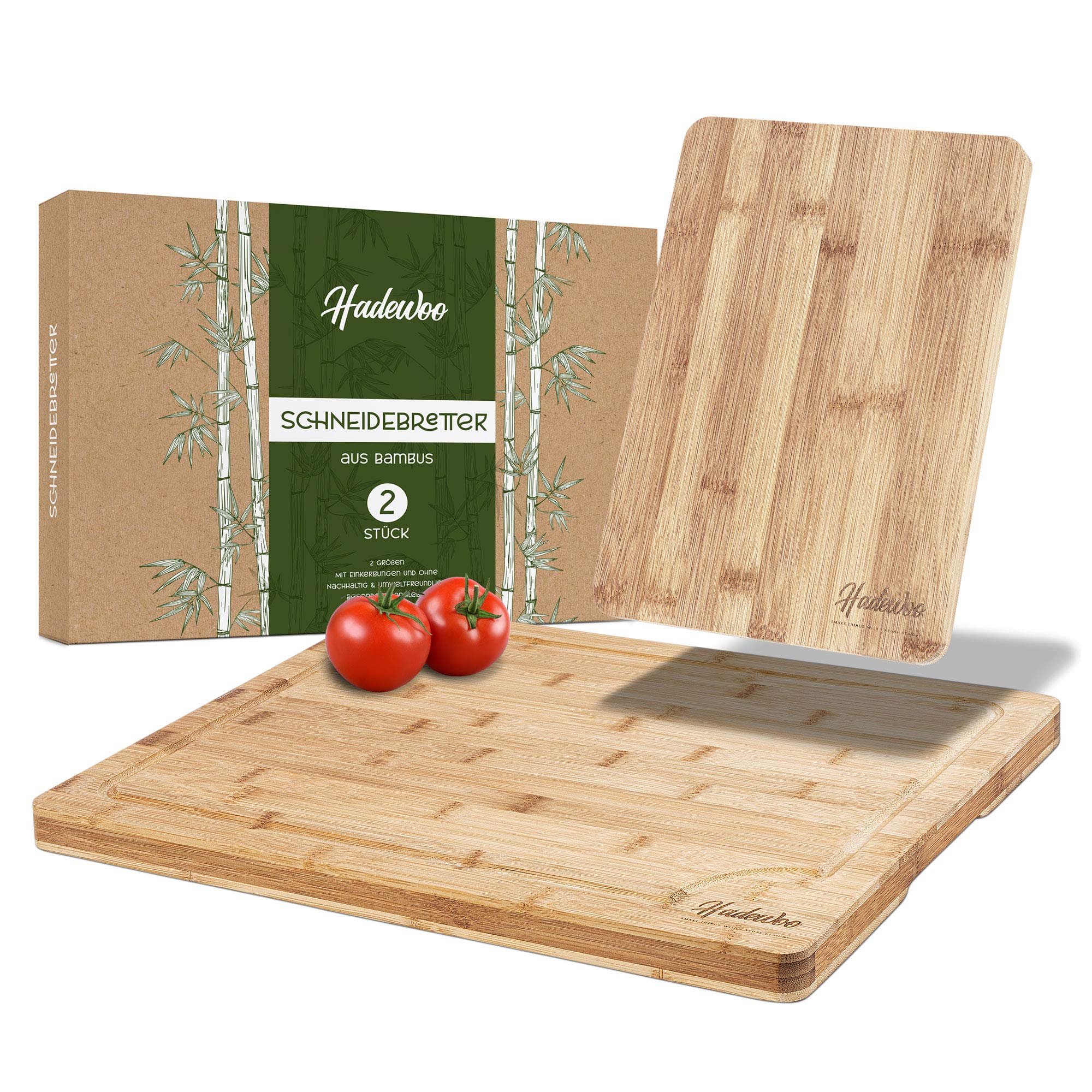 Hadewoo - Wooden Chopping Board Set of 2 - FSC Certified - Various Board Sizes and Notches (Wood)