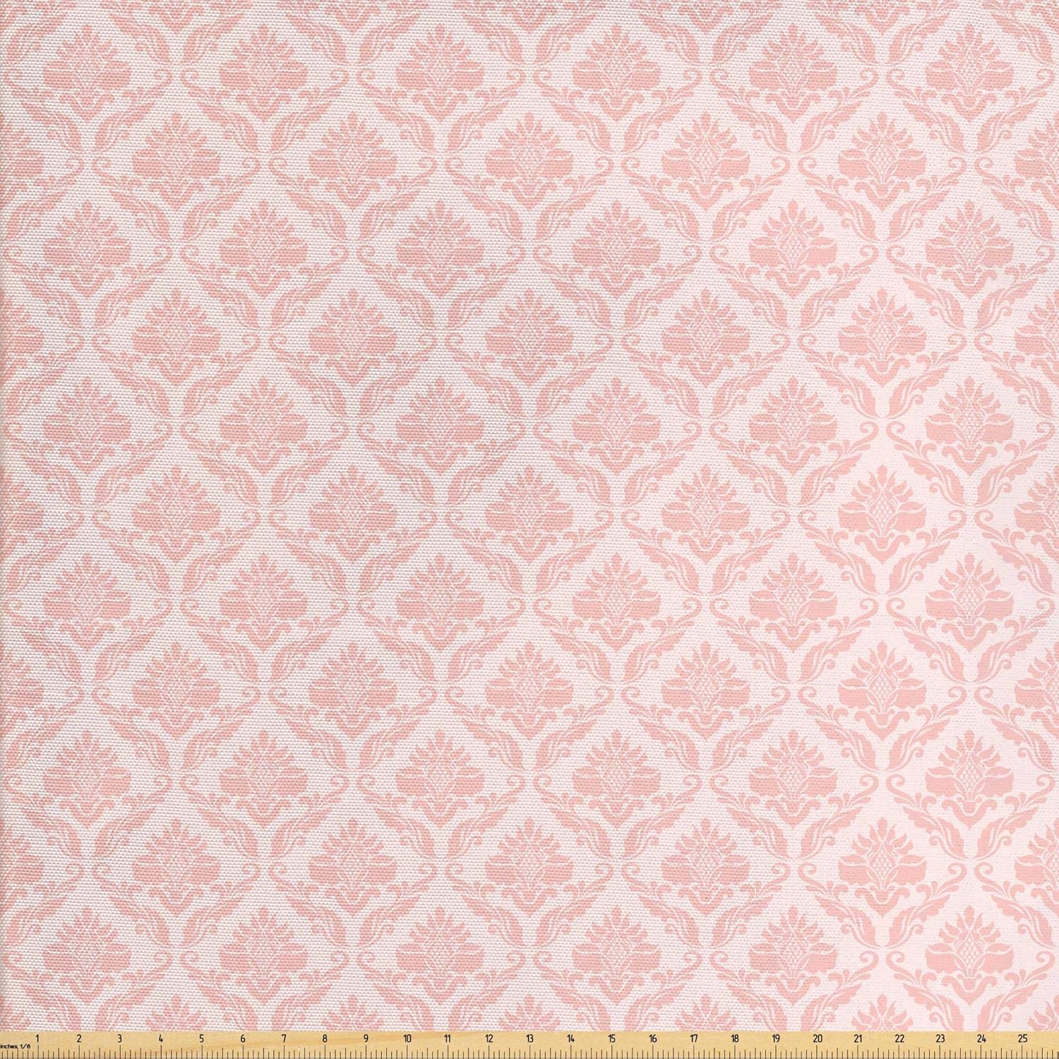 Lunarable Blush Fabric by The Yard, Damask Motif Retro