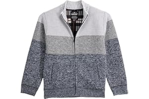 X RAY Boys (6-12) Full Zip Fleece Flannel Lining Sweater, Kids Mock Neck Knit Sweater for Spring, Fall and Winter