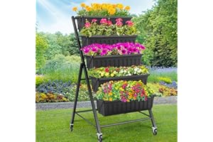 Homdox 5-Tier Elevated Garden Bed with Lockable Caster Wheels - Freestanding Vertical Raised Bed with 5 Garden Planter Boxes- Perfect to Grow Vegetables Herbs Flowers Indoor(Black)