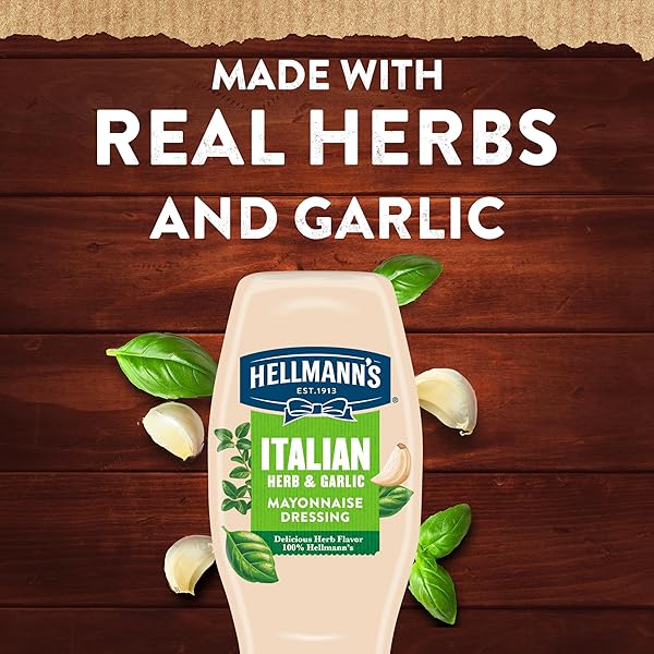 HELLMANN’S MAYONNAISE DRESSING ITALIAN HERB & GARLIC FOR A DELICIOUSLY CREAMY CONDIMENT, WITH REAL INGREDIENTS & NO ARTIFICIAL FLAVORS, 11.5 OZ
